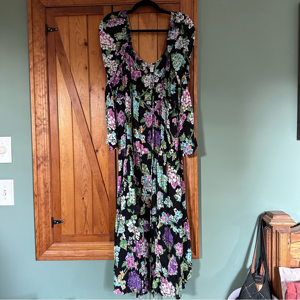 Miss Selfridge Black Floral Long Sleeve Tiered Maxi Dress